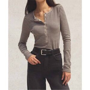 Striped Long Sleeve Henley Top